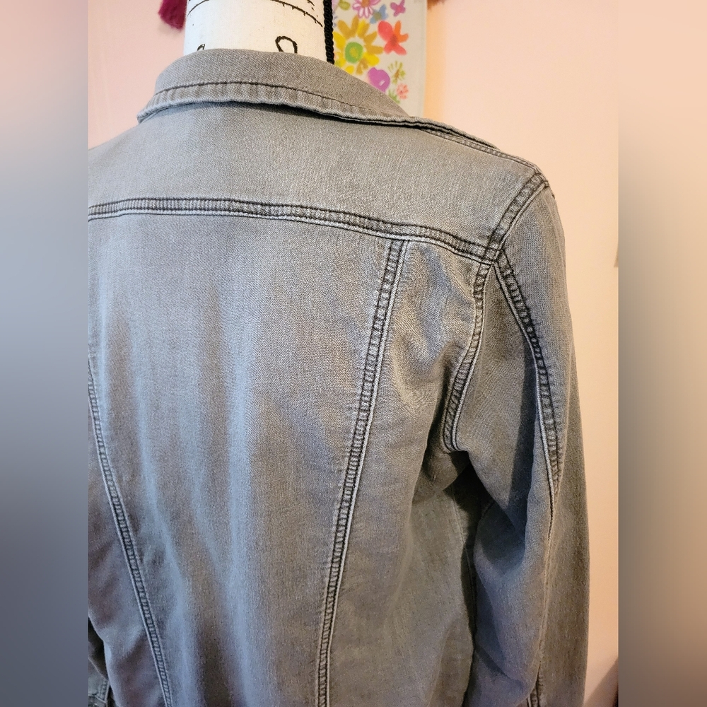 Buffalo David Bitton Light Gray Stretch Denim Knit Jacket, Pockets, EUC, S - Picture 11 of 16